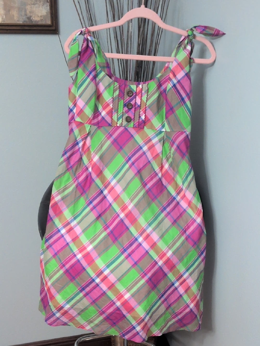 Lilly Pulitzer Pink, Green & Purple Plaid Tie-Shoulder Dress